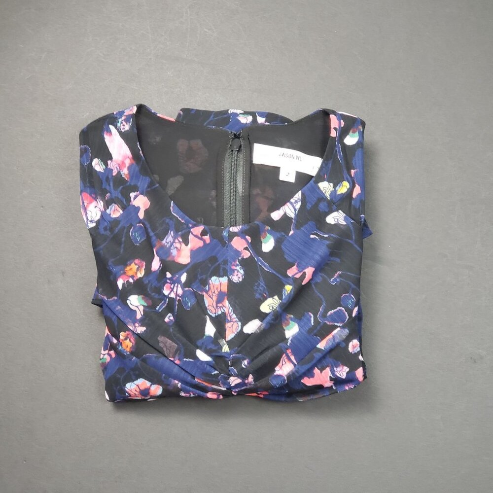 Jason Wu Collective x RTR Pre-Loved Navy Floral Ruched Fit & Flare Dress Pick Sz - Picture 16 of 16